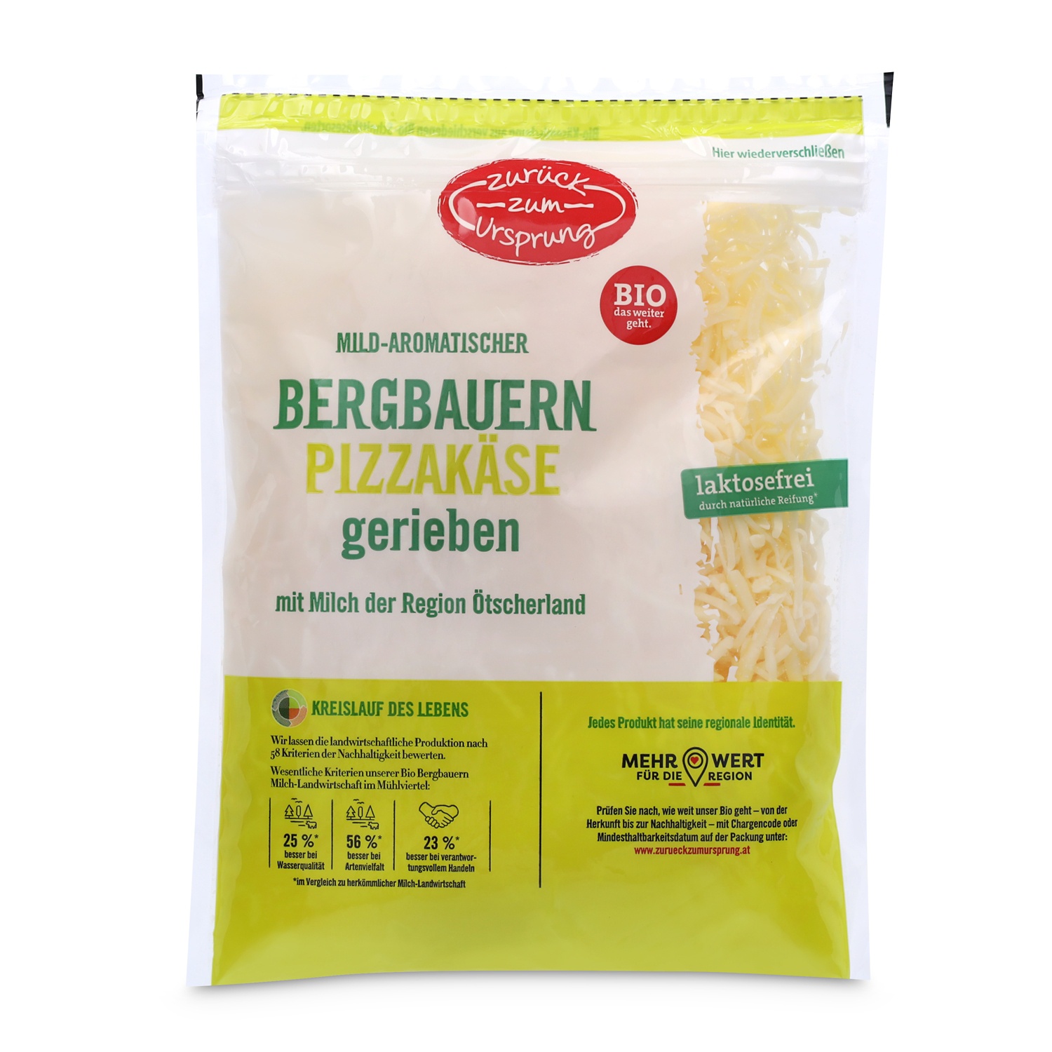 ZURÜCK ZUM URSPRUNG Käse gerieben, Pizzakäse 200 g