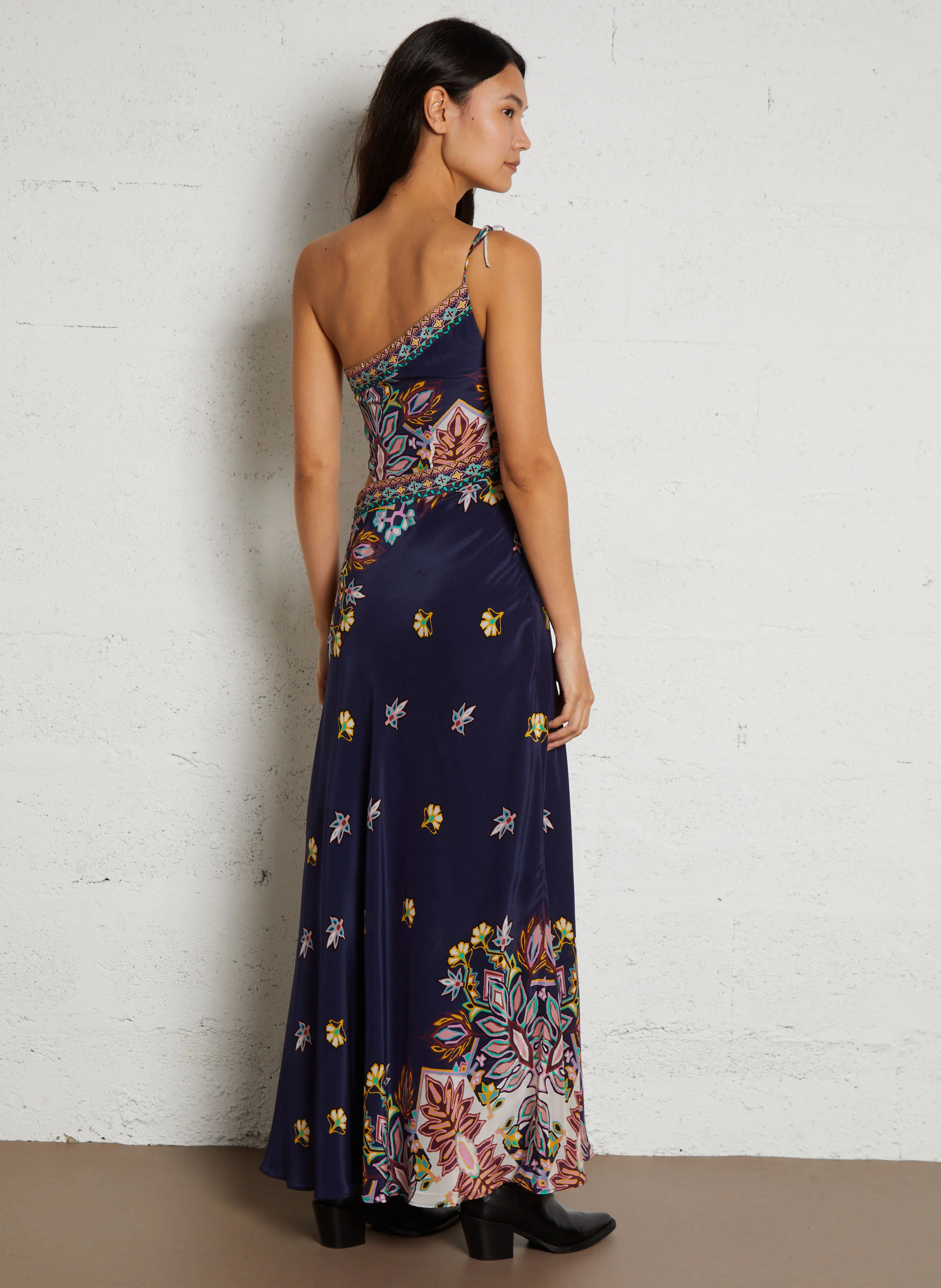LAXA - Robe bustier asymétrique imprimée | Bleu