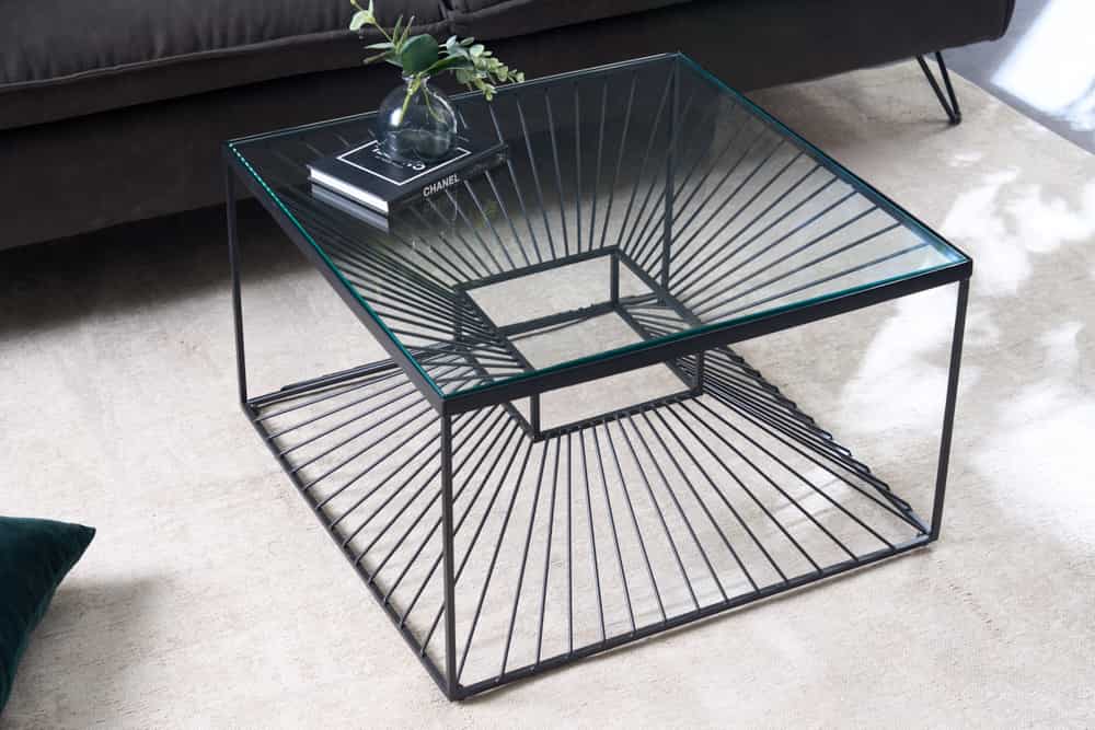 Abstrakter Couchtisch ILLUSION 60cm schwarz Metall Glas handmade modernes Design