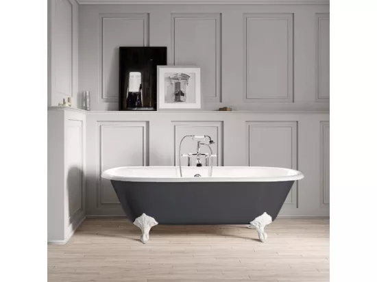 Baignoire sur pieds en fonte PLYMOUTH Grise 153 cm Pieds blancs