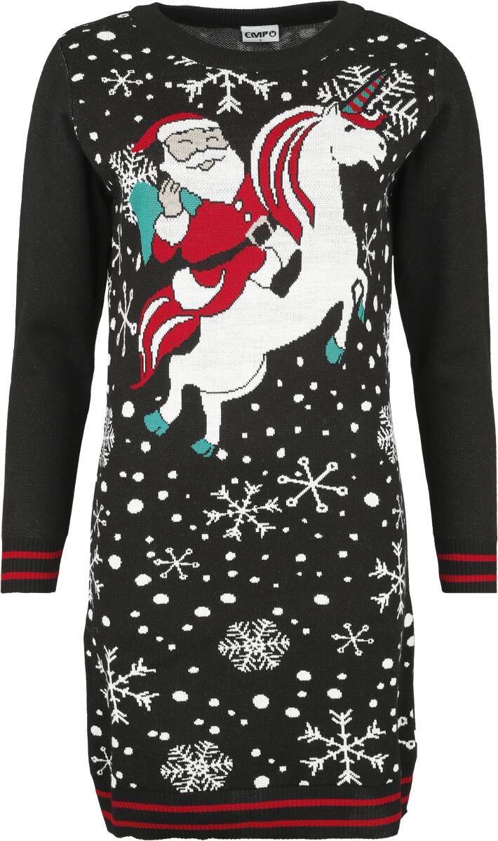 Santa Riding Unicorn | Pull Moche De Noël Robe mi-longue