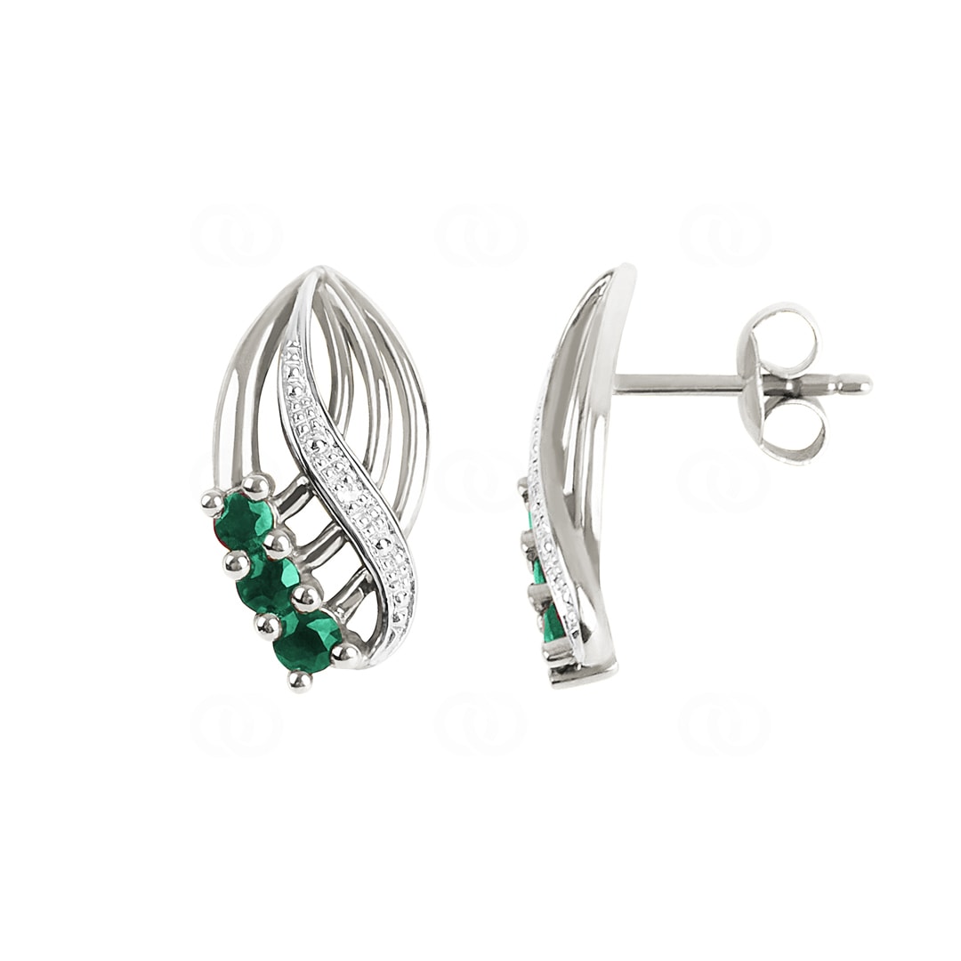 Ohrstecker 750/18 K Weissgold mit Diamanten 0.01 ct H/si & Smaragden