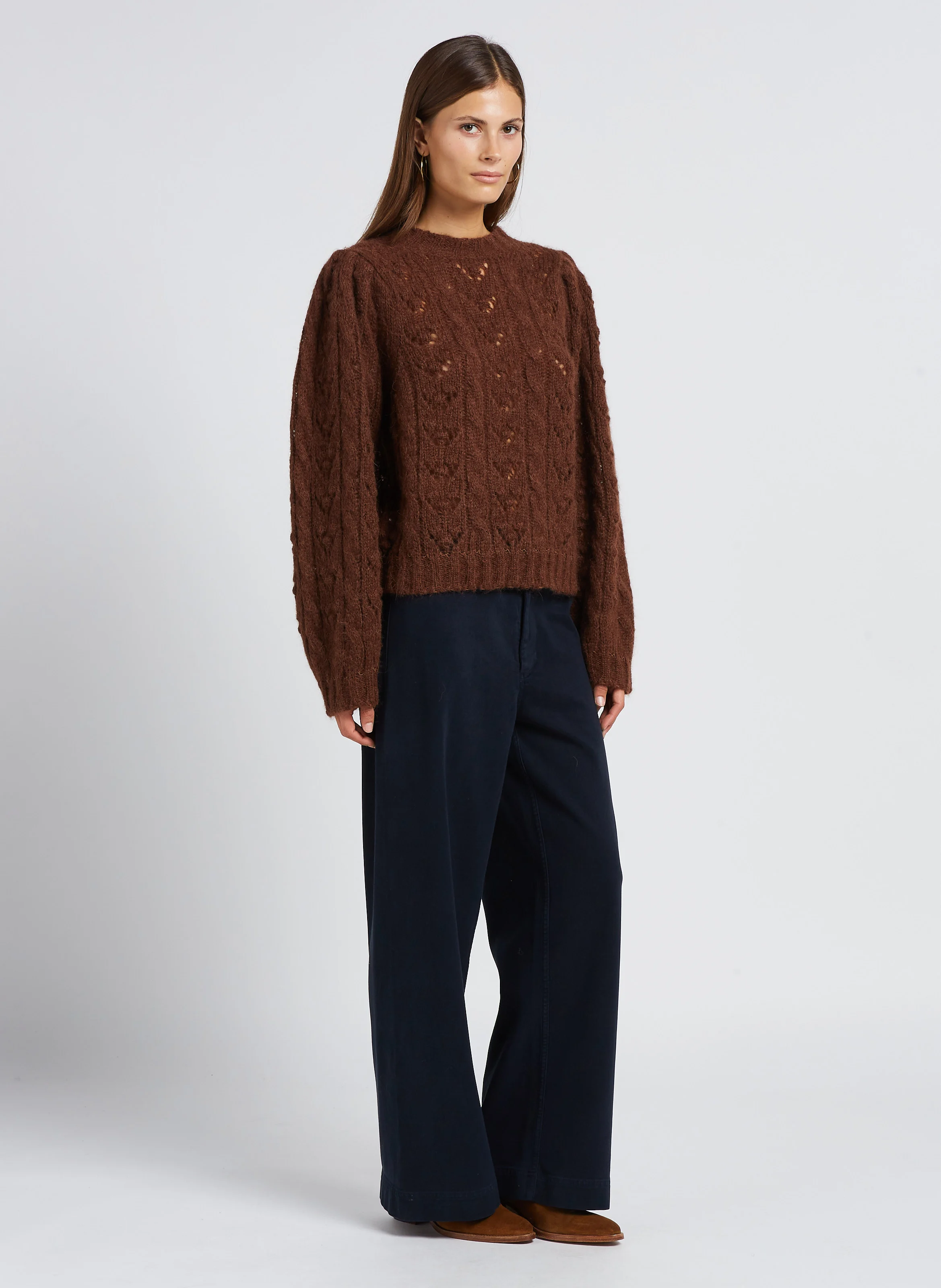CADIX - Pull droit encolure ronde en laine mélangée | Marron