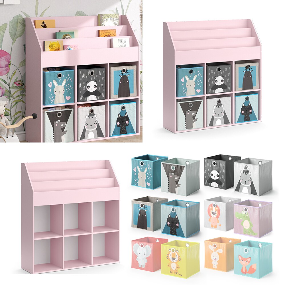 Vicco Kinderbücherregal Luigi 107 x 114 cm, Rosa, Kinderzimmerregal, Fächer, Faltboxen