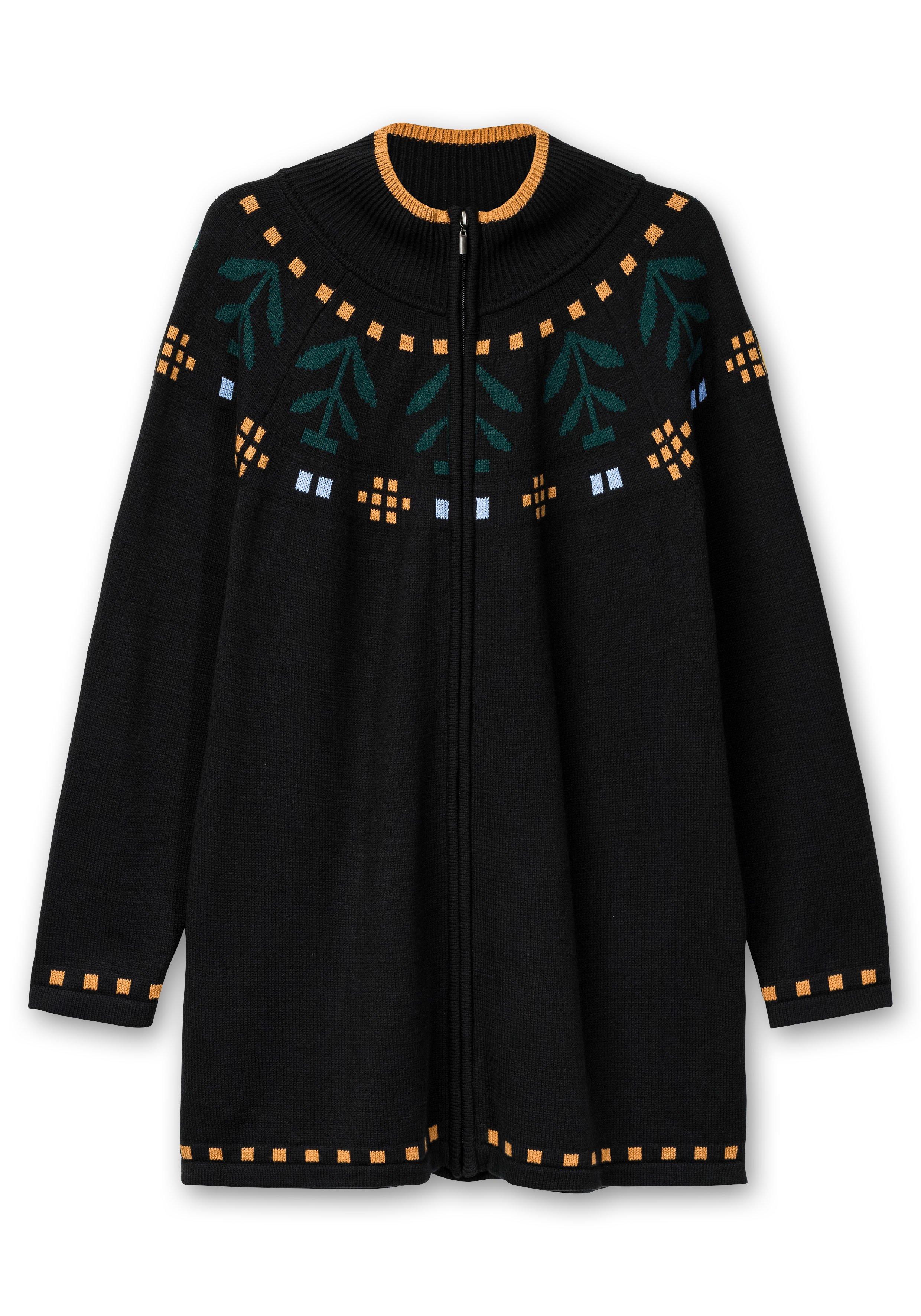 Longstrickjacke mit Intarsienstrick und Stehkragen