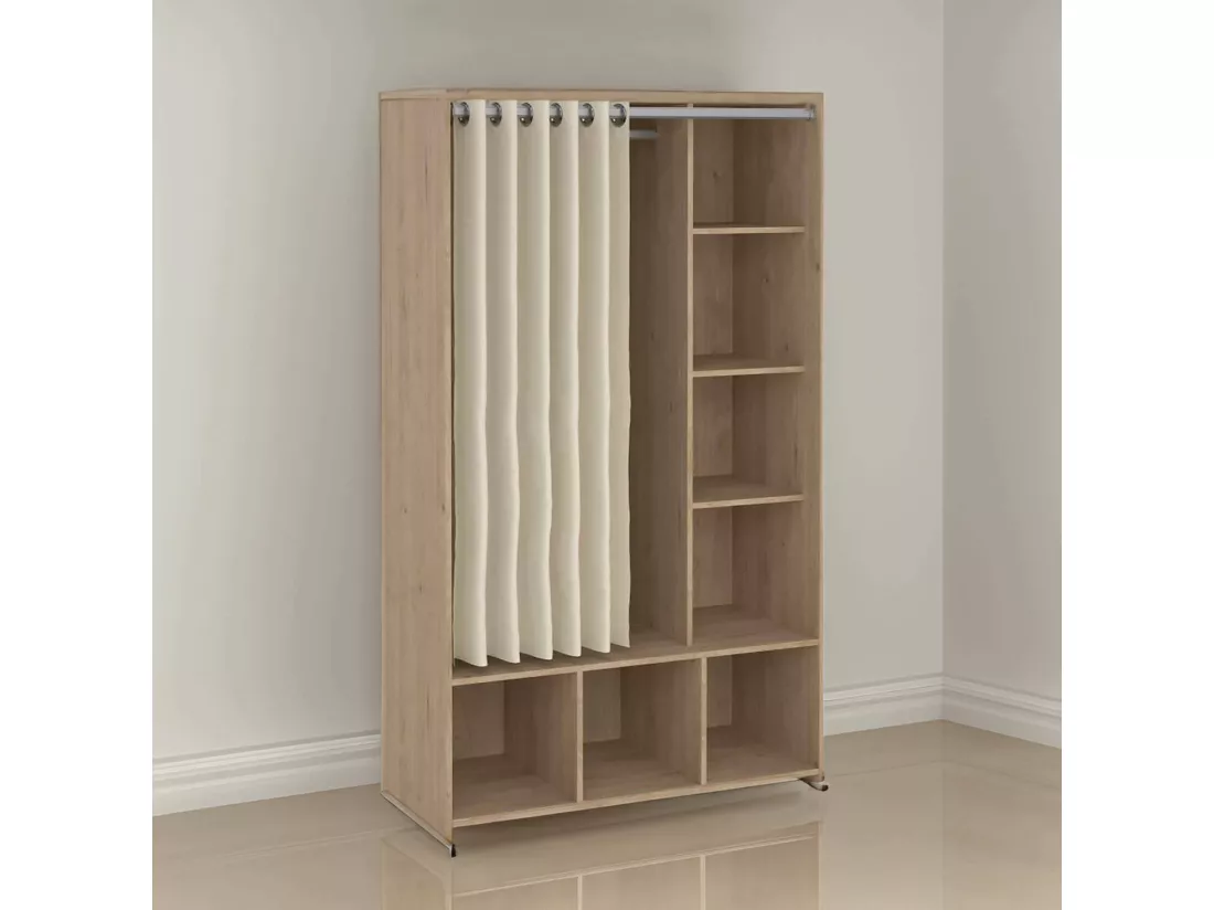 Grande Garde-robe Dseverin, Meubles de chambre, Penderie de plain-pied, Placard à vêtements, 105x48 h180 cm, Chêne clair et Beige