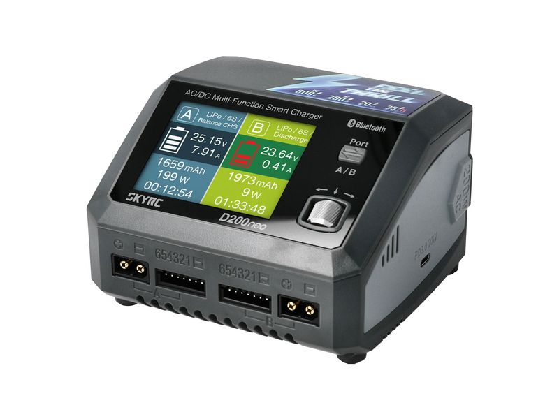 SKYRC Dual-Ladegerät D200 Neo 200W AC / 800W DC, 1-6S Universelles Modellbau-Ladegerät mit zwei Ausgängen
