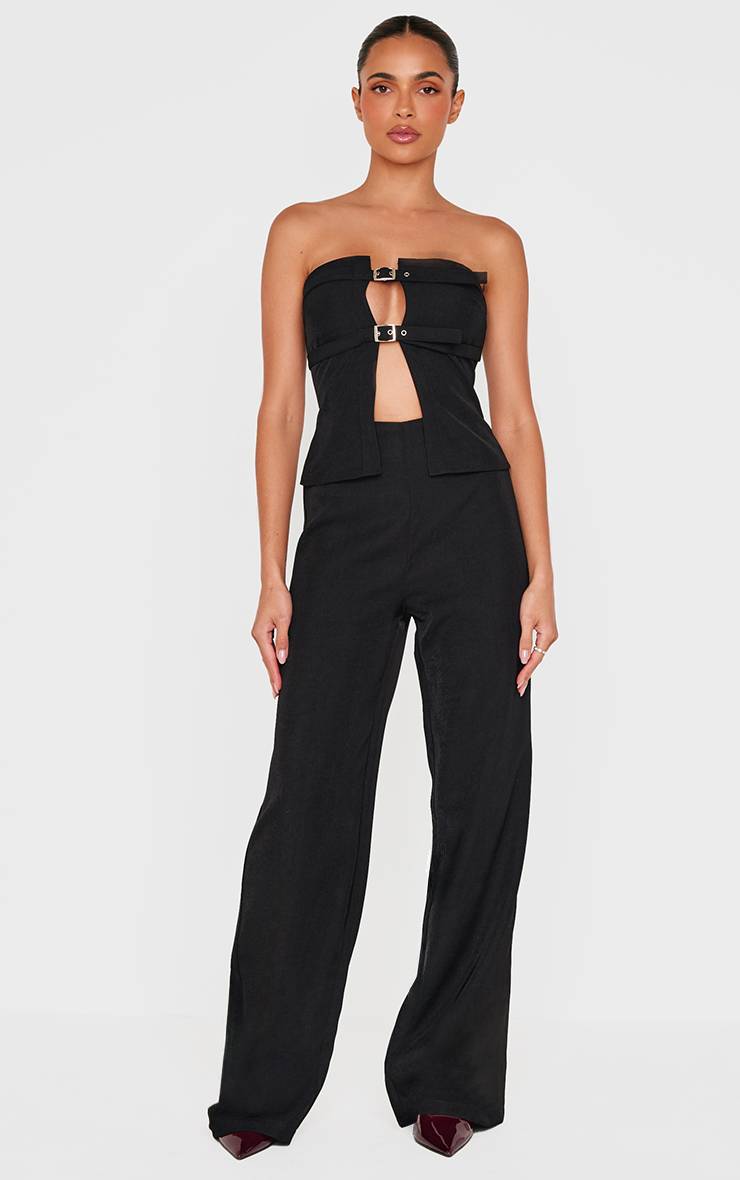Noir Combinaison Bandeau Ajustée En Tissu Tissé Avec Détail Ceinture Fine