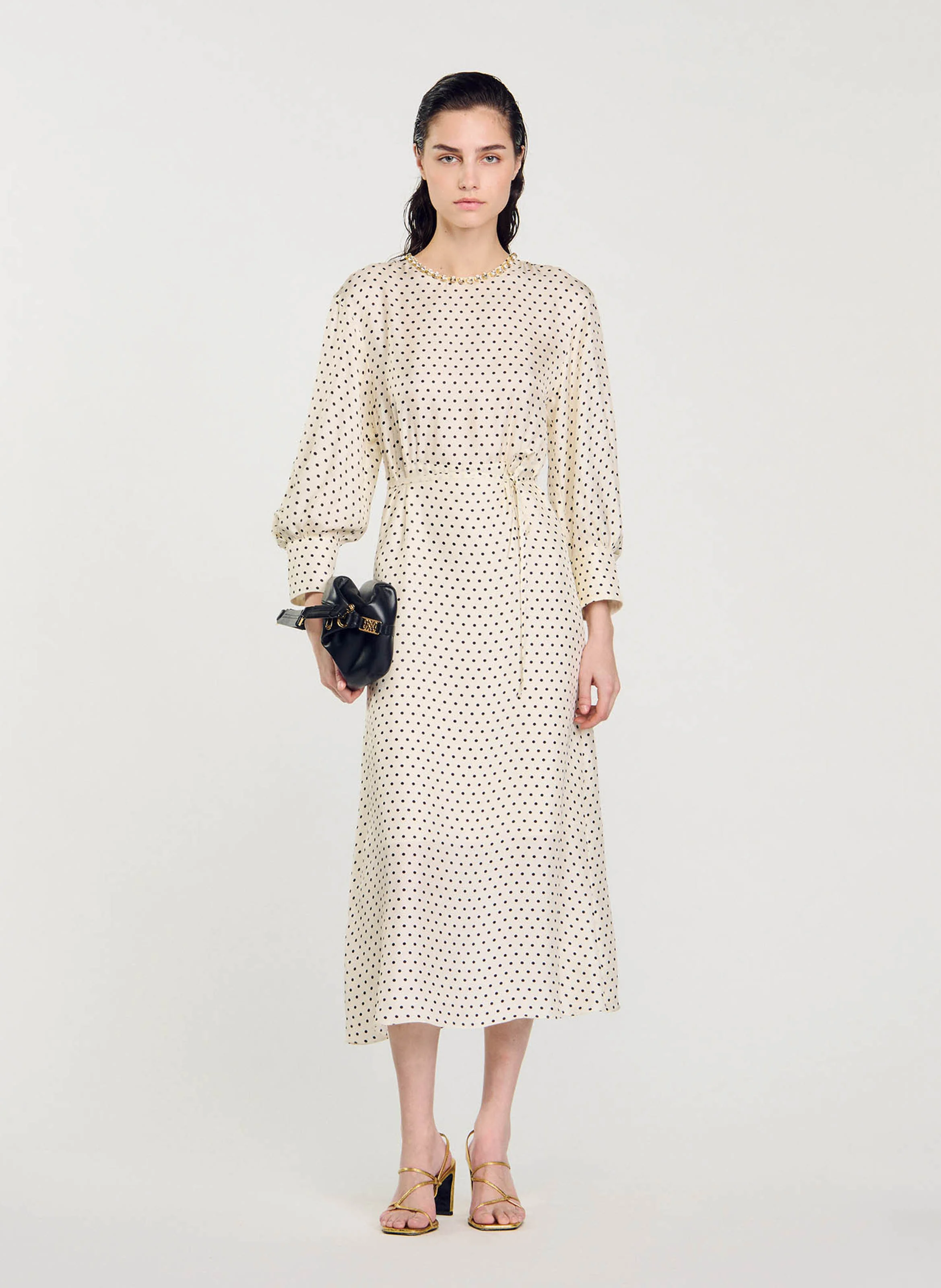 Robe longue col rond satinée | Multicolore