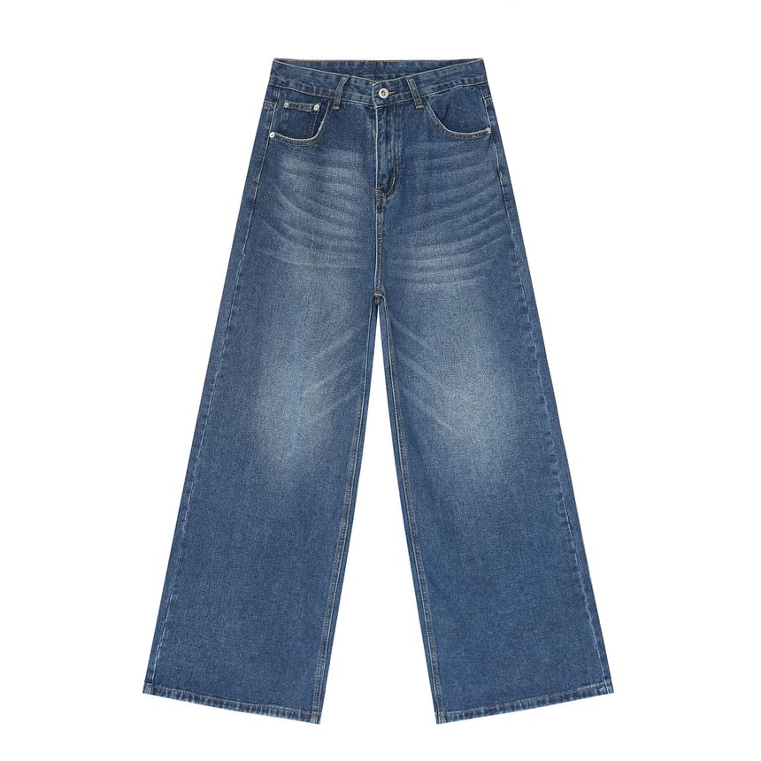 FAERIS - Mid Rise Washed Wide Leg Jeans