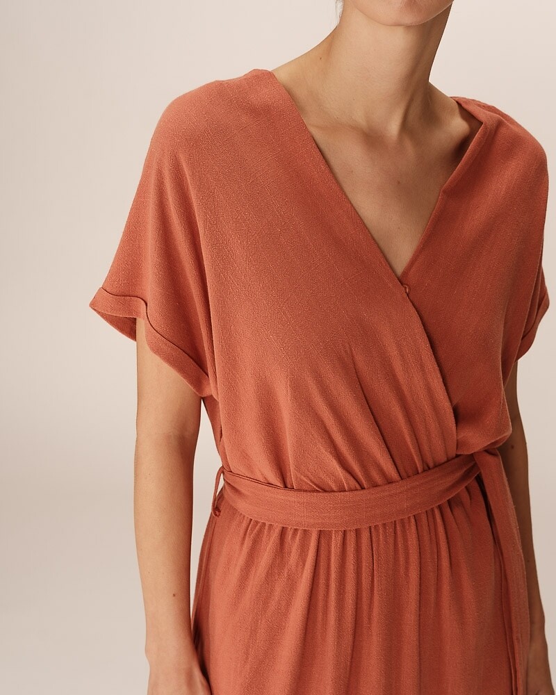 GRACE & MILA<br>Vestido maxi fluido com cinto, POLLEN
