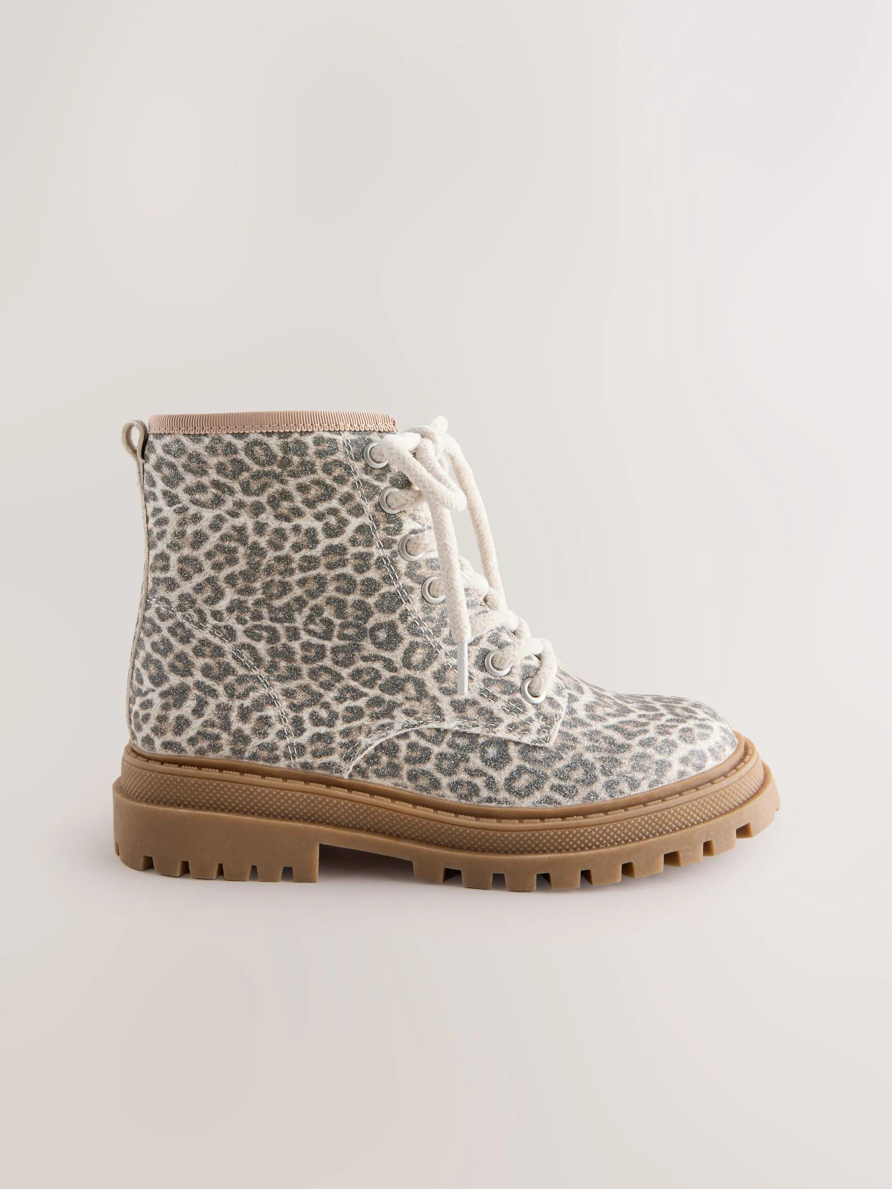 Gedempte Animal print - Warmgevoerde enkellaarzen met veters
