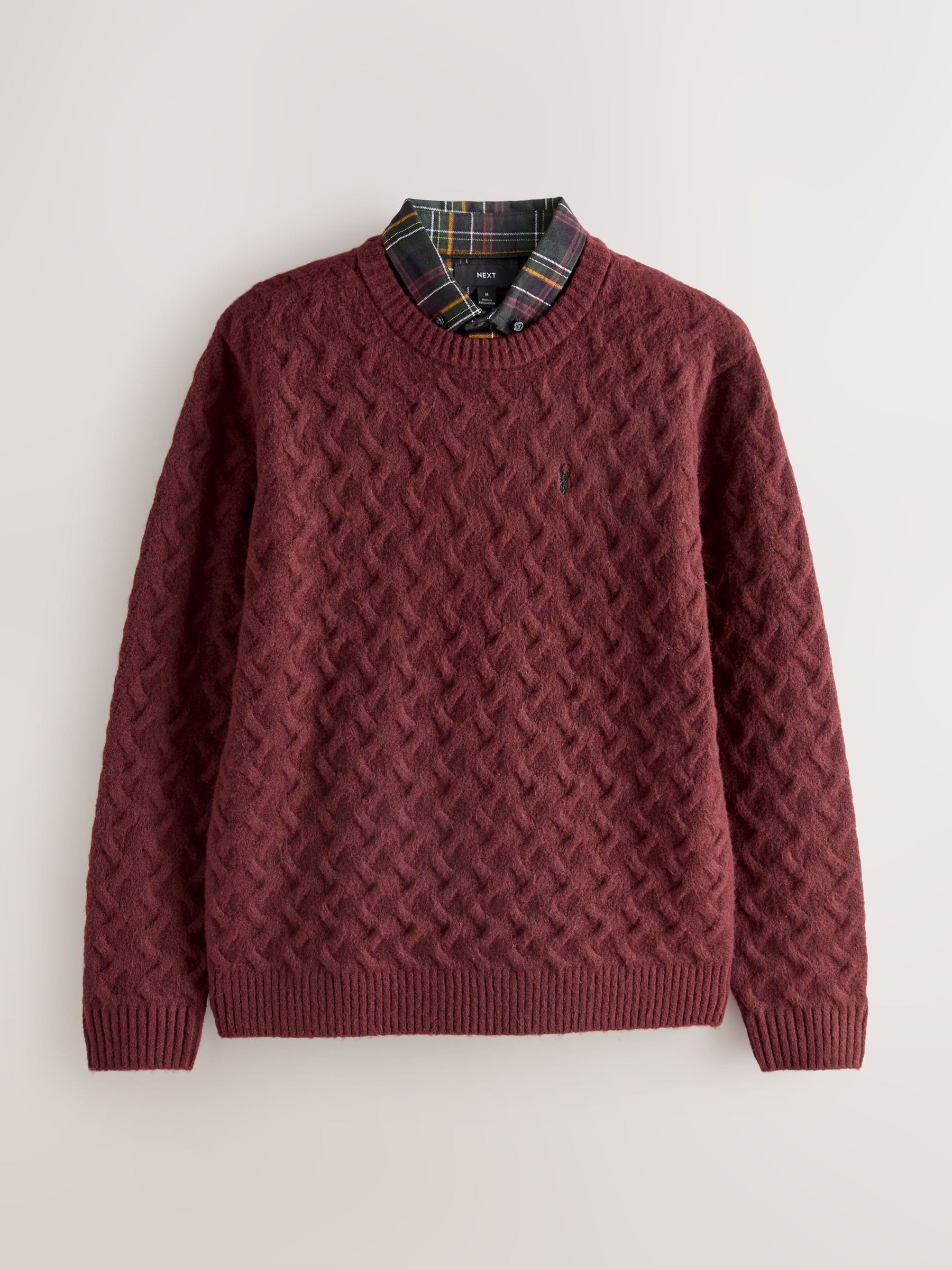 Roestrood - Regular fit trui met overhemdkraag