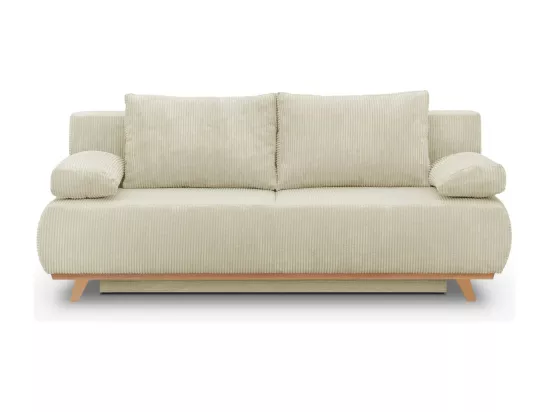 Canapé convertible 3 places avec coffre de rangement en velours côtelé beige - Laria