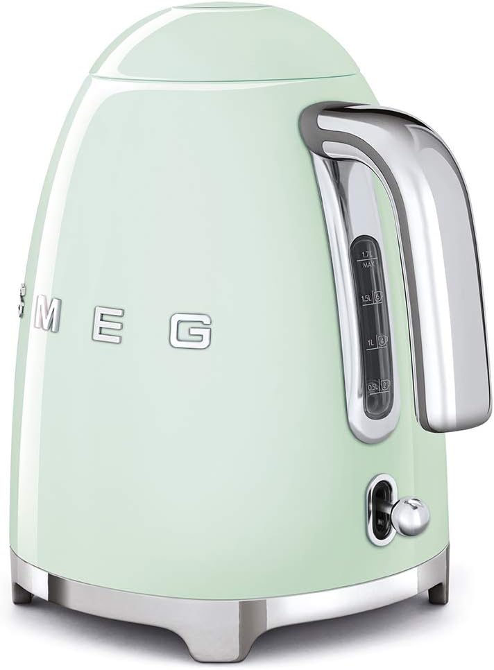 Smeg, Bouilloire Électrique KLF03PGEU 1,7 L, Filtre Anticalcaire Lavable, Arrêt Automatique de Sécurité, Indicateur de Niveau d'Eau, Base Antidérapante, Range Cordon, Puissance 2400W, Vert d'Eau