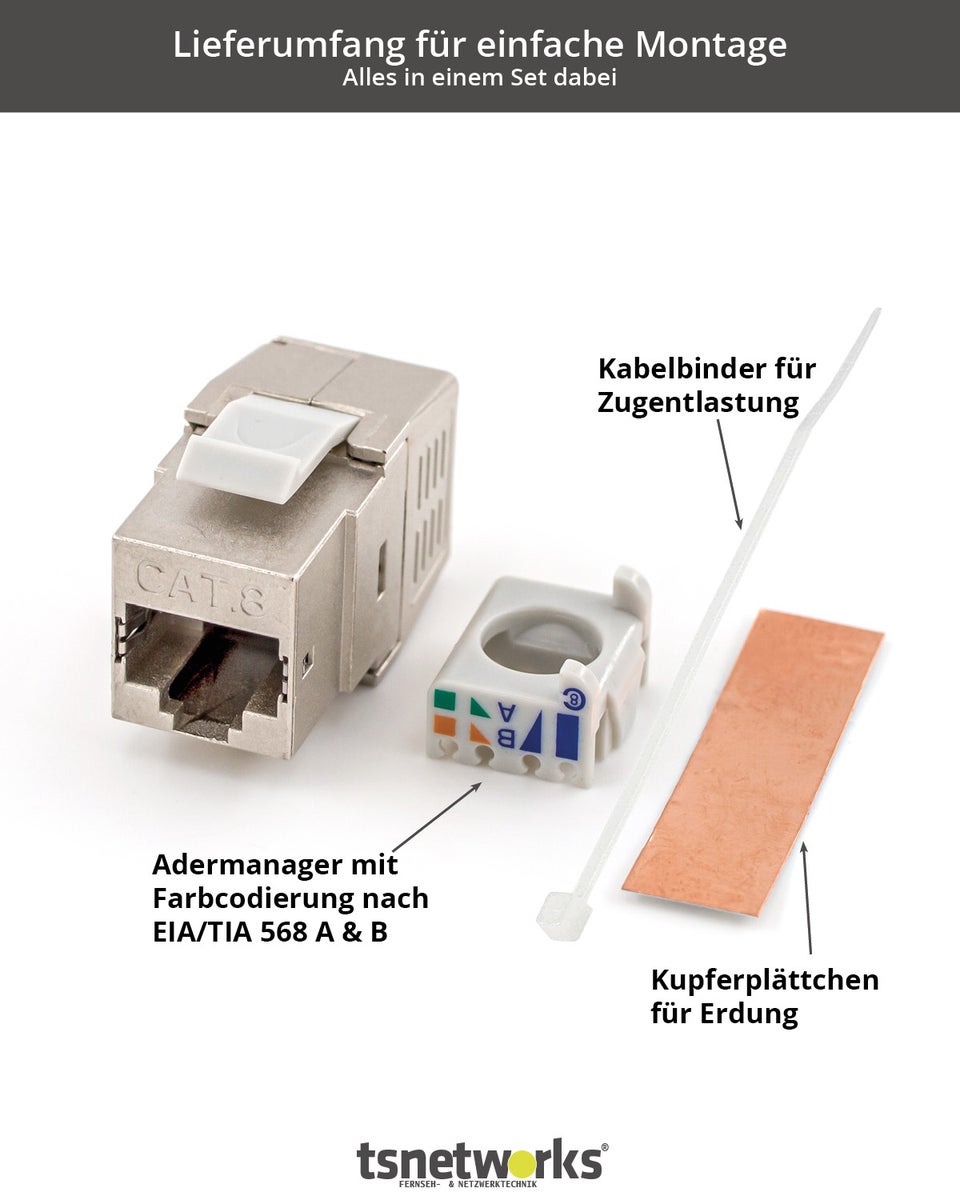 Patchpaneel met 24 poorten, 1U 19 inch, inclusief 24x Cat. 8.1 Keystone-modules, RJ45-aansluitingen, 40 Gbps STP, volledig afgeschermd, voor AWG22-24 installatiekabels (Cat. 7a, Cat. 7, Cat. 6, Cat. 6a). Netwerkpatchpaneelset.
