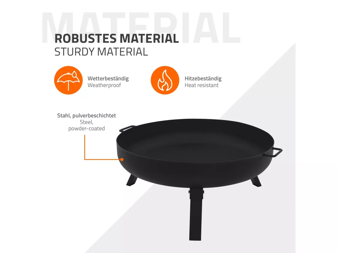Bol à feu basero acier noir avec 3 pieds pliables foyer grille barbecue Ø60x27cm