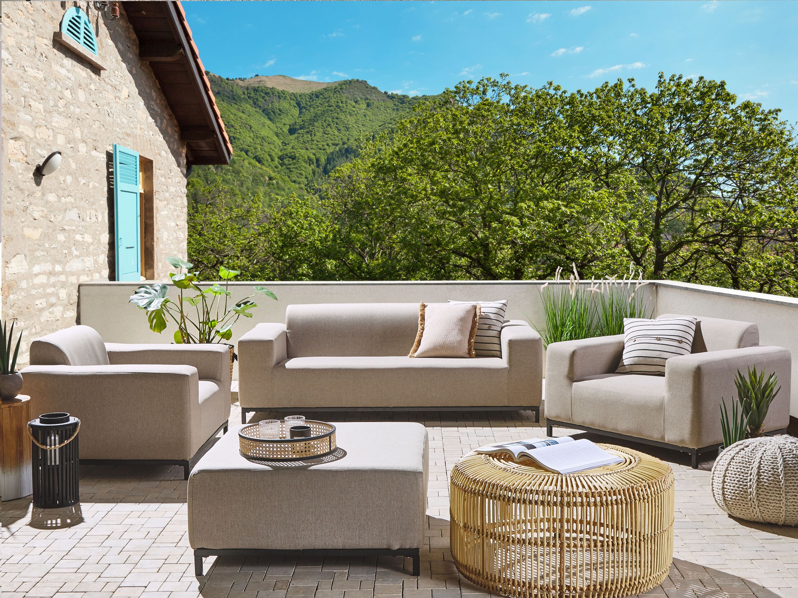 Beliani - ROVIGO - Loungeset voor 5 - Zandbeige - Polyester
