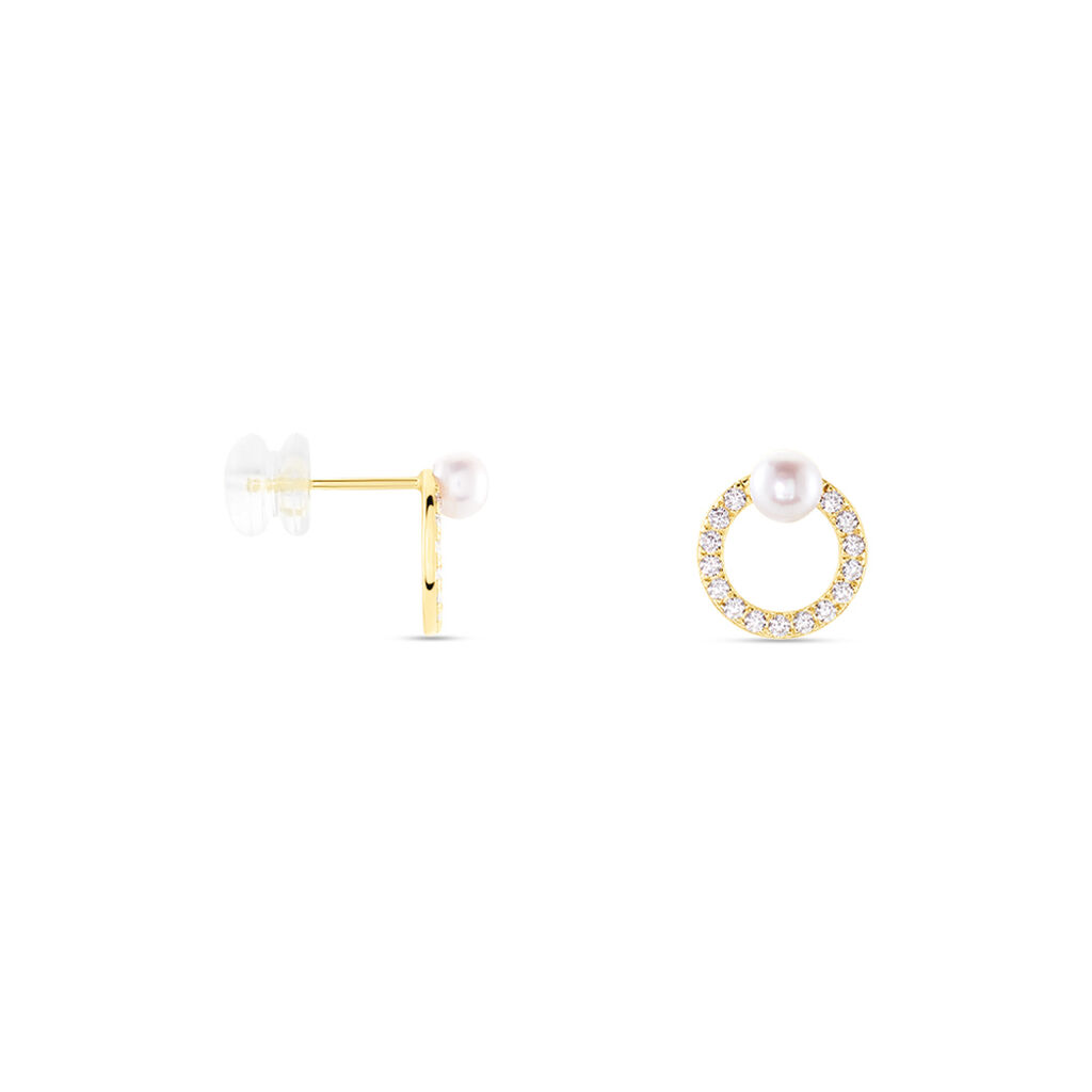 Boucles D'oreilles Puces Piety Or Jaune Perle De Culture Oxyde