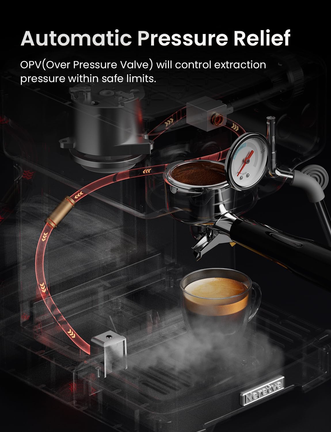 Neretva Siebträgermaschine, Edelstahl Espressomaschine 15 Bar Professionellem Siebträger Kaffeemaschine mit Leistungsstarker Milchaufschäumer, Sichtbares Manometer, 1,8L-Tank, inkl. Barista-Kit
