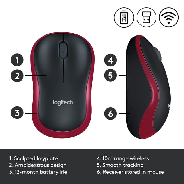 Logitech Trådløs Mus M185 (Rød)