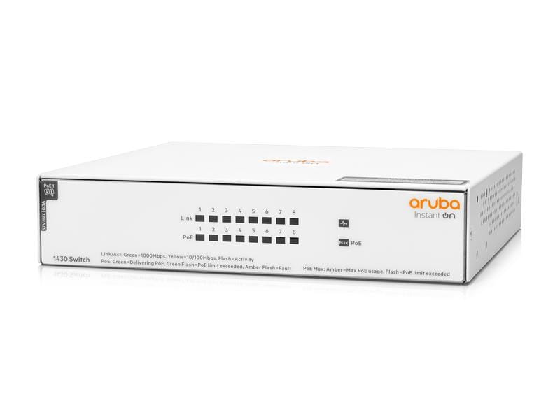 HPE Aruba Networking PoE  Switch Instant On 1430-8G-PoE  8 Aruba Instant On 1430 Nicht verwaltete Ethernet-Switches für einfache Konnektivität