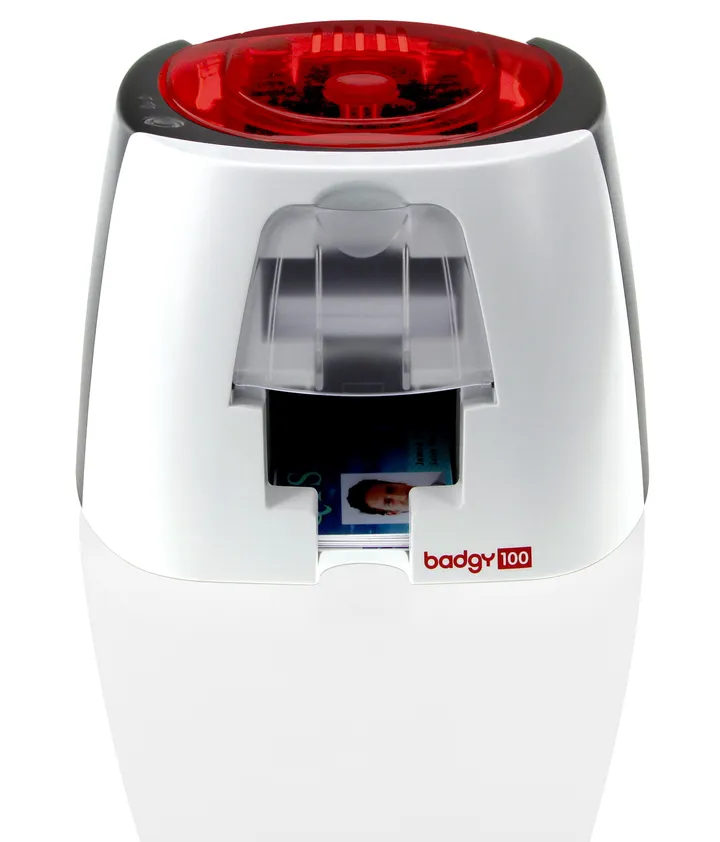 Badgy 100 - Plastikkortprinter - farve - blæksubliminering/termisk transfer - CR-80 Card (85.6 x 54 mm) - op til 225 kort/time (mono) / op til 80 kort/time (farve) - kapacitet: 40 kort - USB 2.0
