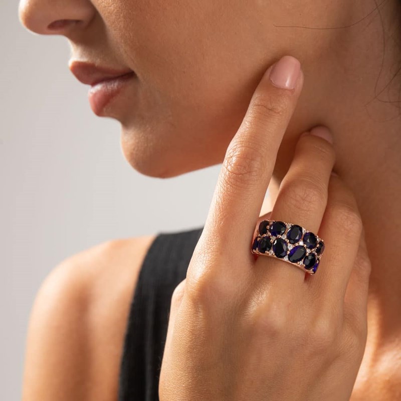 Bague Argent Rose Pierres Baroques Marine