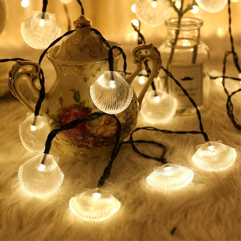 (5m) 20 LED's Deko Solar Lichterkette Muscheln Outdoor Beleuchtung IP65 - Warmweiss