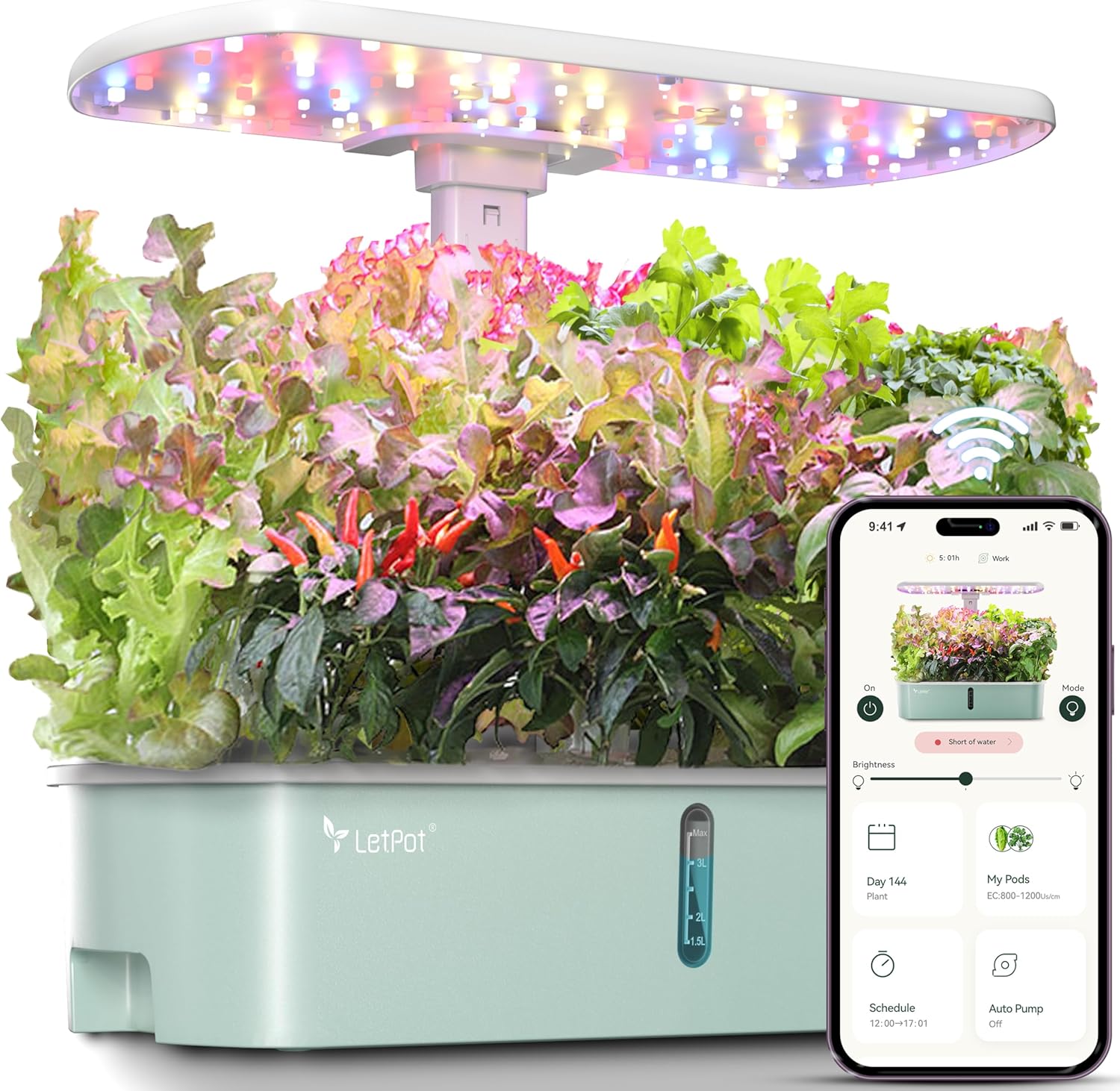 LetPot LPH-Air WiFi Hydroponisches Anzuchtsystem, 10 Hülsen Smart Herb Garden Kit für Innenräume, Indoor Garten mit 24W LED Wachstumslicht, 4L Wassertank, Pumpsystem, automatischer Timer