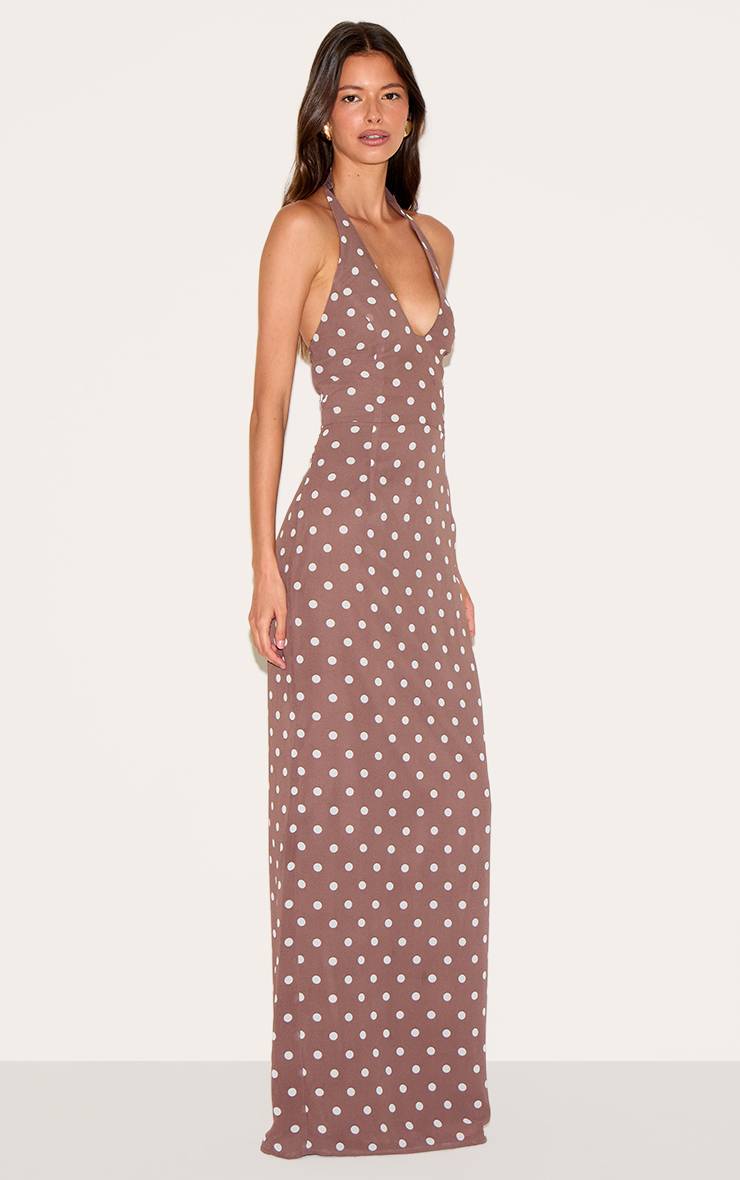Chocolat Robe Longue En Mousseline À Pois Avec Décolleté Plongeant