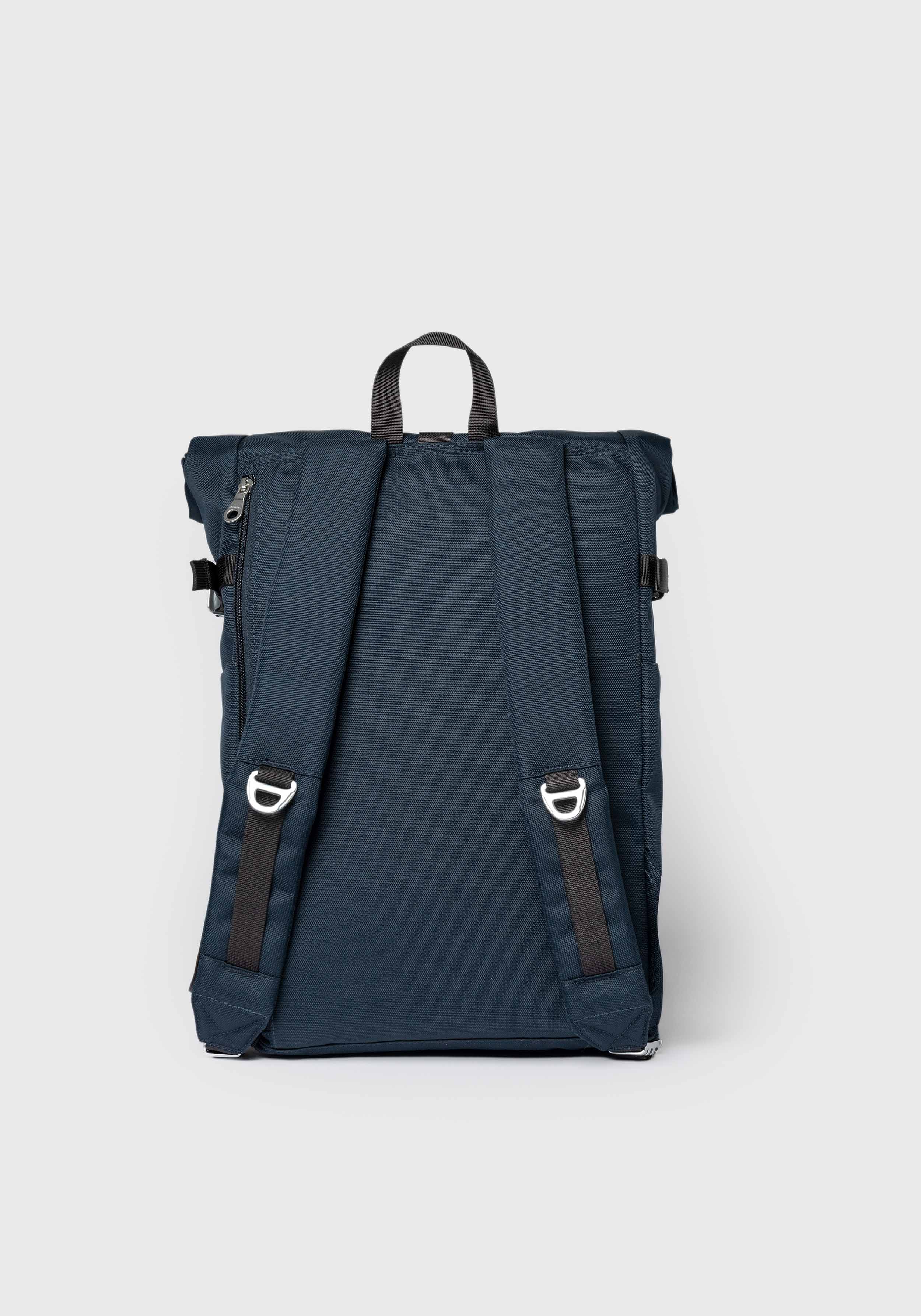 Sandqvist Rucksack Icon Rolltop Backpack M Navy With Black Leather