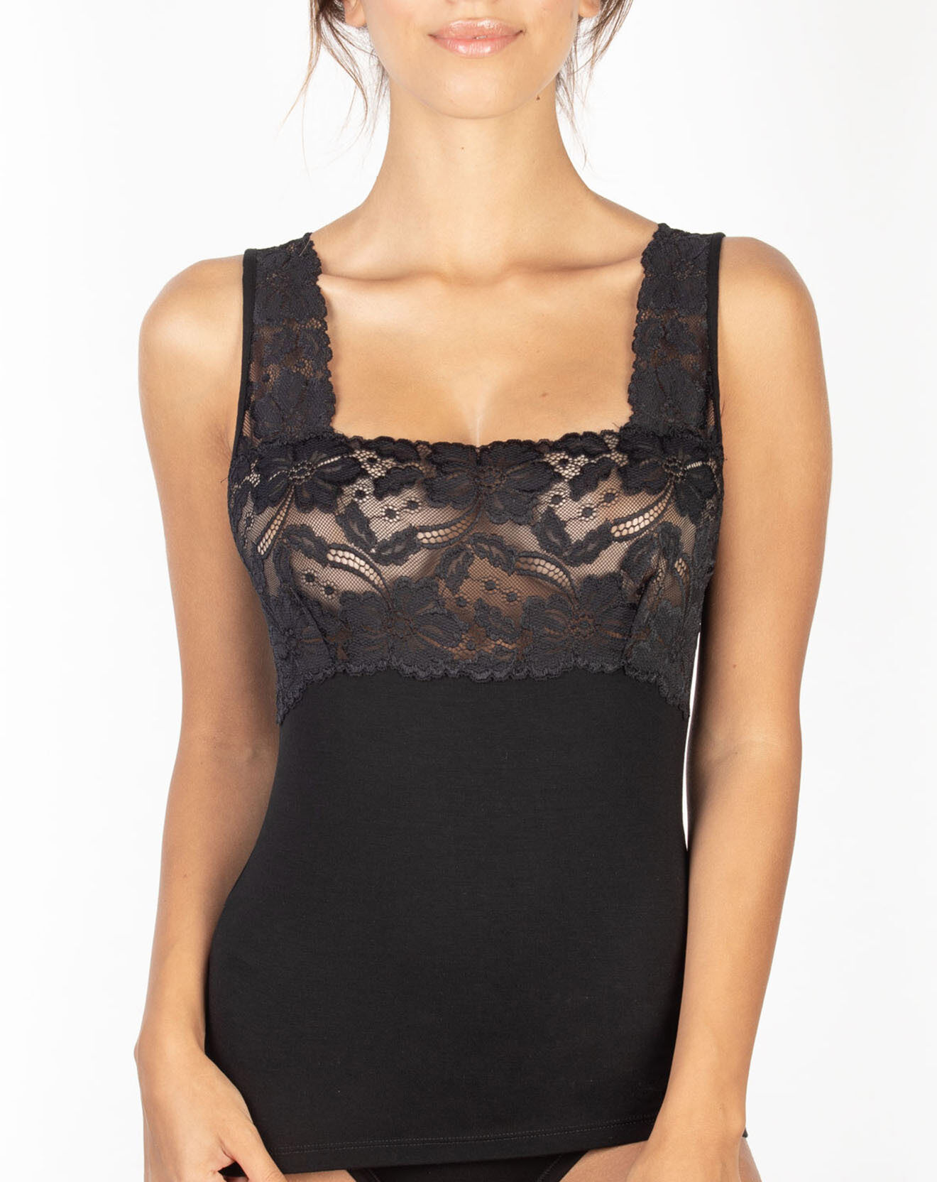 Mare Top sans manches en Laine mélangée bretelles larges dentelle noir