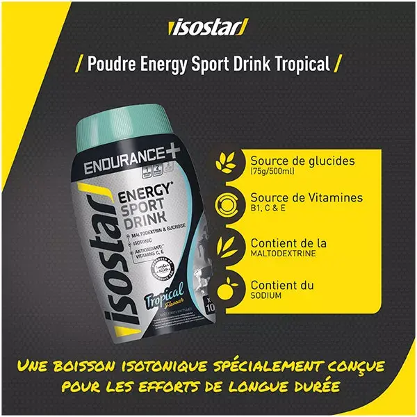 Bebida energética Isostar Endurance+ Energy Sport Tropical 790g