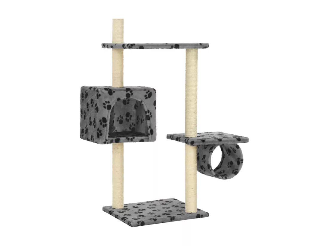 Arbre à chat avec griffoirs en sisal 260 cm Gris Motif pattes