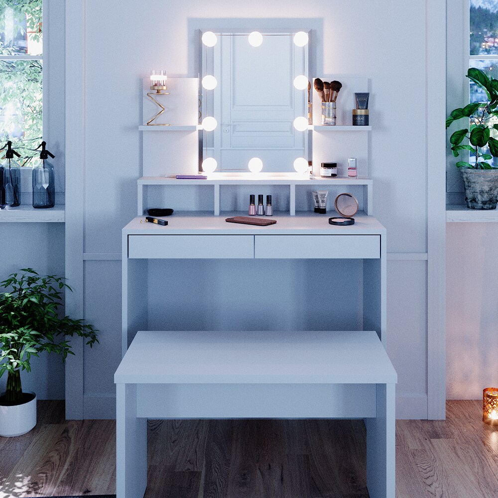 Vicco Schminktisch Frisiertisch Schminkkommode Ania mit LED Beleuchtung Sitzbank