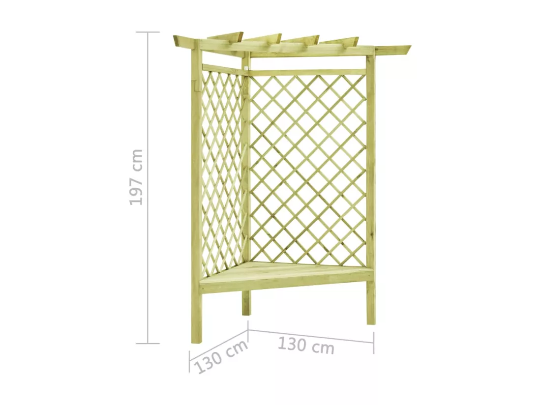 Pergola d'angle avec siège 130x130x197 cm Pin imprégné