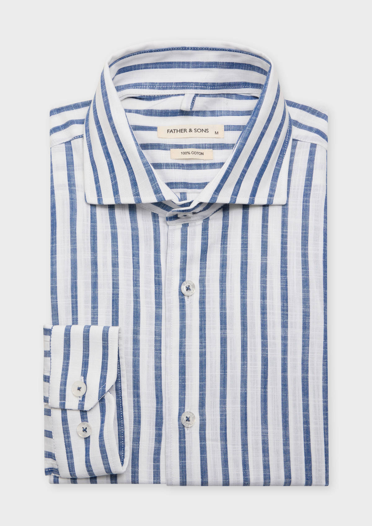 Chemise sport Slim en popeline de coton blanc à rayures bleues