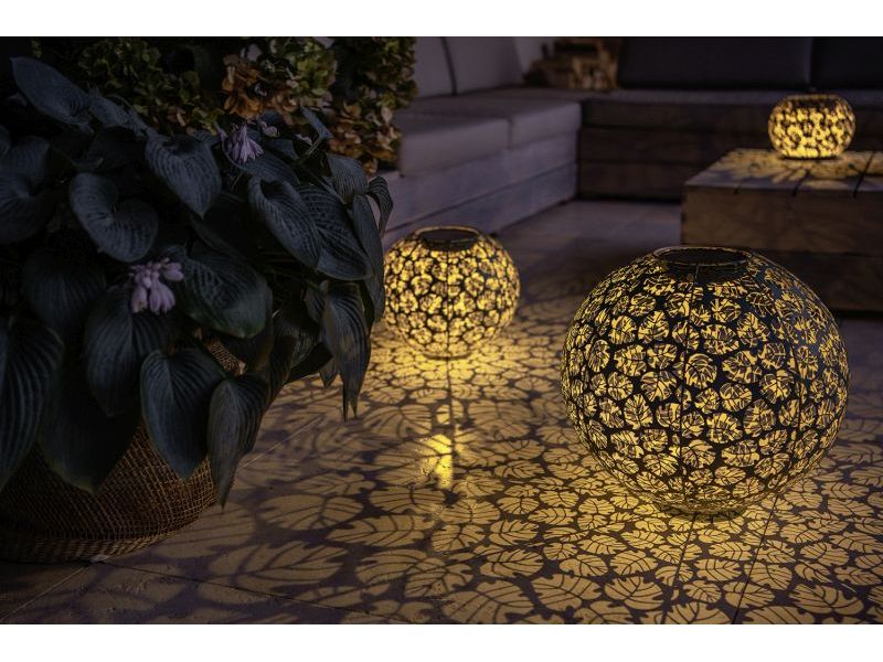 STT Windlicht Solar Antic Ball Monstera Ø 40 cm, Dunkelgrün Solarleuchte zum Aufstellen