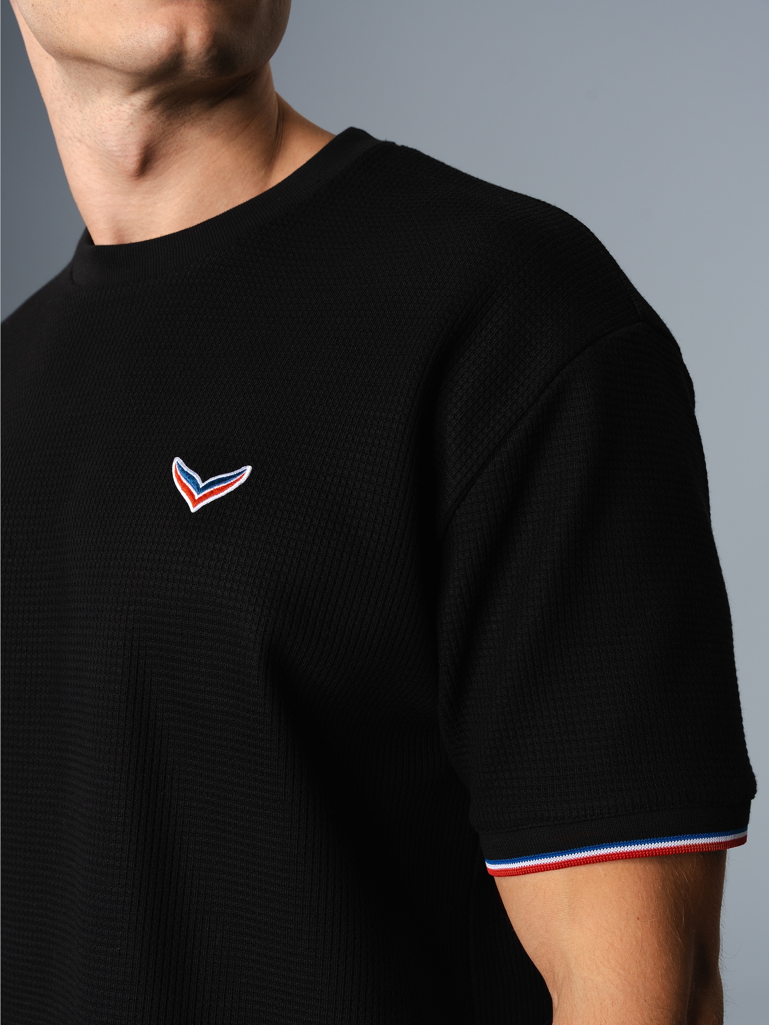 Oversized T-Shirt in Waffeloptik Schwarz
