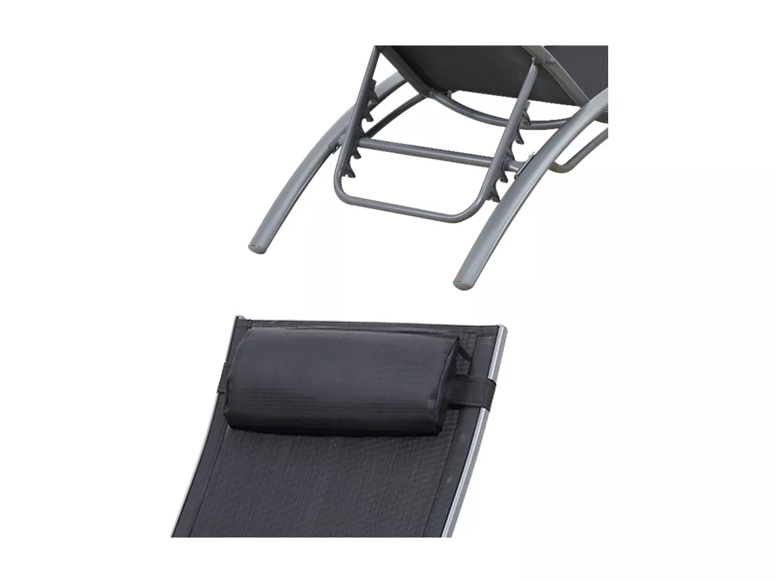 Lot de 2 transats GALAPAGOS en textilène gris - aluminium gris - HAPPY GARDEN