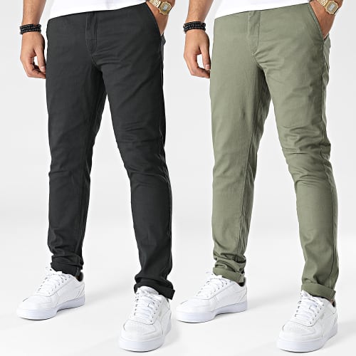 Lot De 2 Pantalons Chino Marco Dave Vert Kaki Noir
