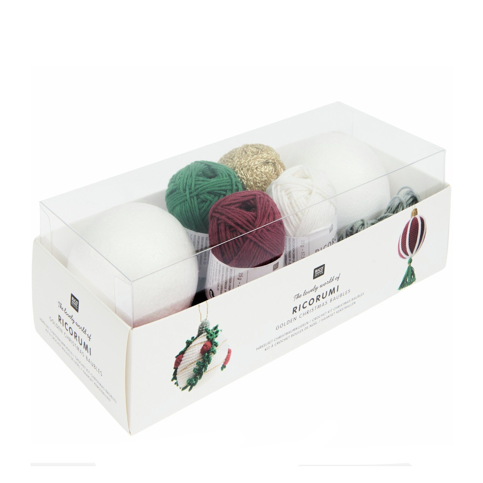 (11-tlg. Set) Ricorumi Häkelset Strick Garn Wolle DIY Mercerie Zubehör inkl. Nadel (400027.040) - Christbaumkugeln