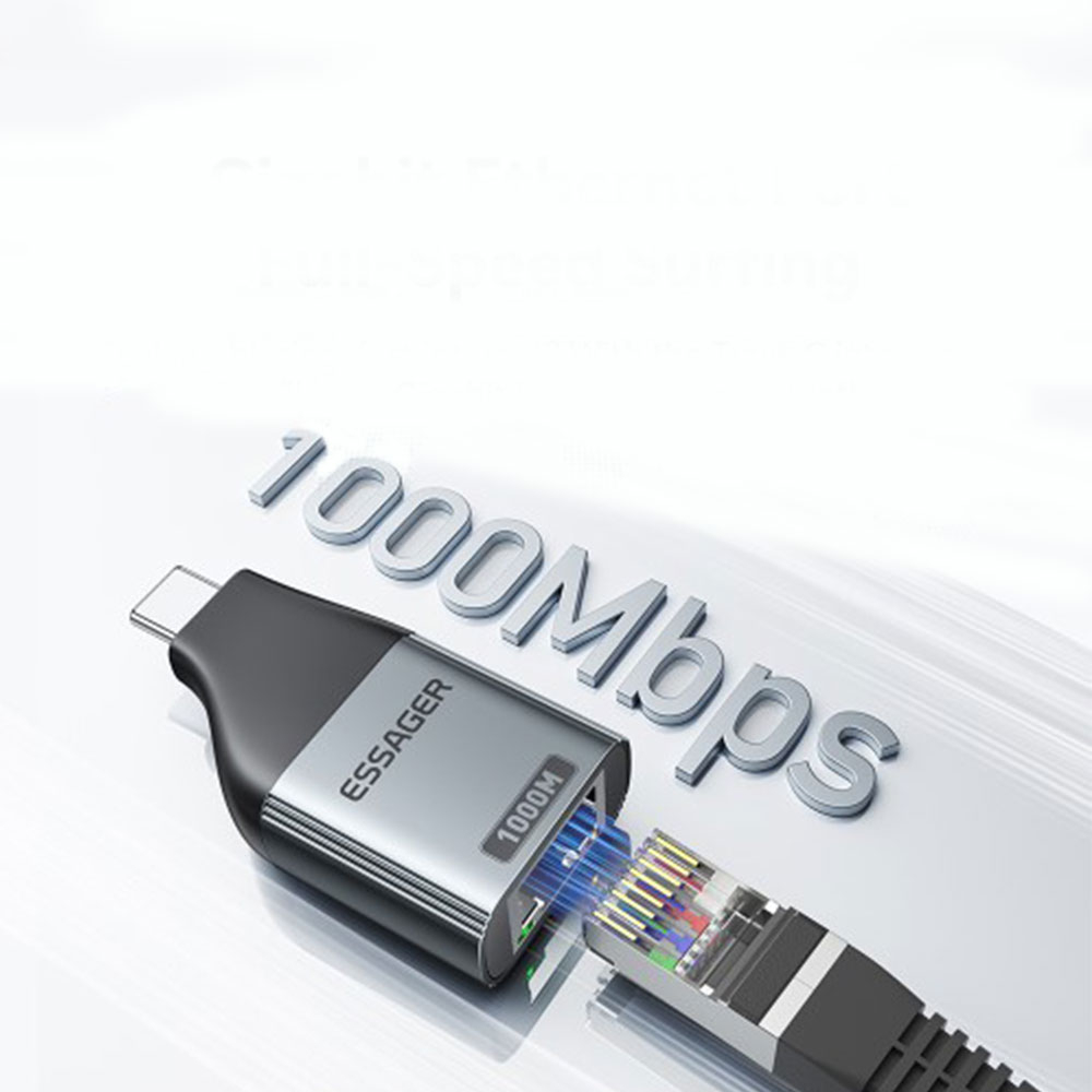 USB C auf Gigabit Ethernet LAN RJ45 Netzwerkanschluss Adapter (1000Mbit/s) - Grau