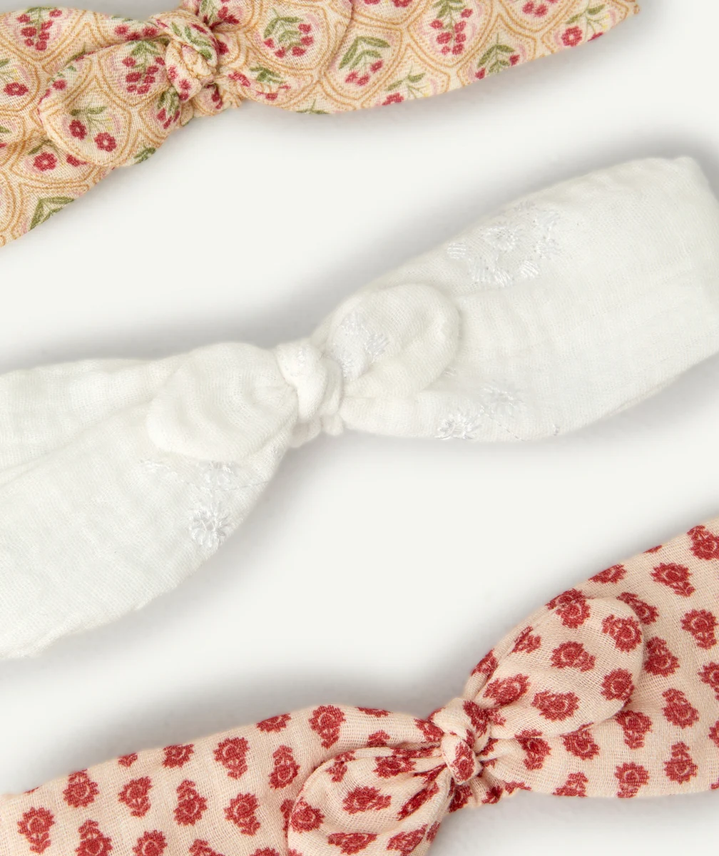 LOT DE 3 BANDEAUX BÉBÉ FILLE UNIS ET IMPRIMÉS AVEC NOEUDS