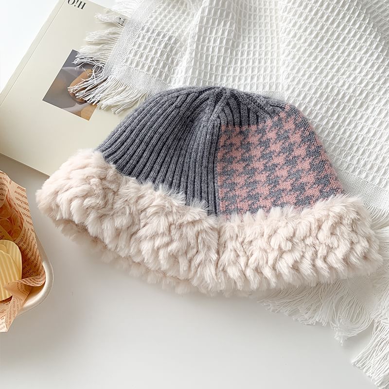 Amandier - Pied-de-poule chenille gebreide muts