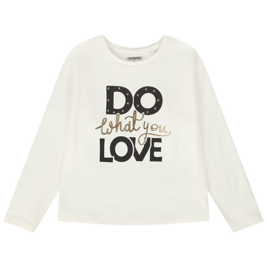 T-shirt manches longues print glitter pour fille - Ecru