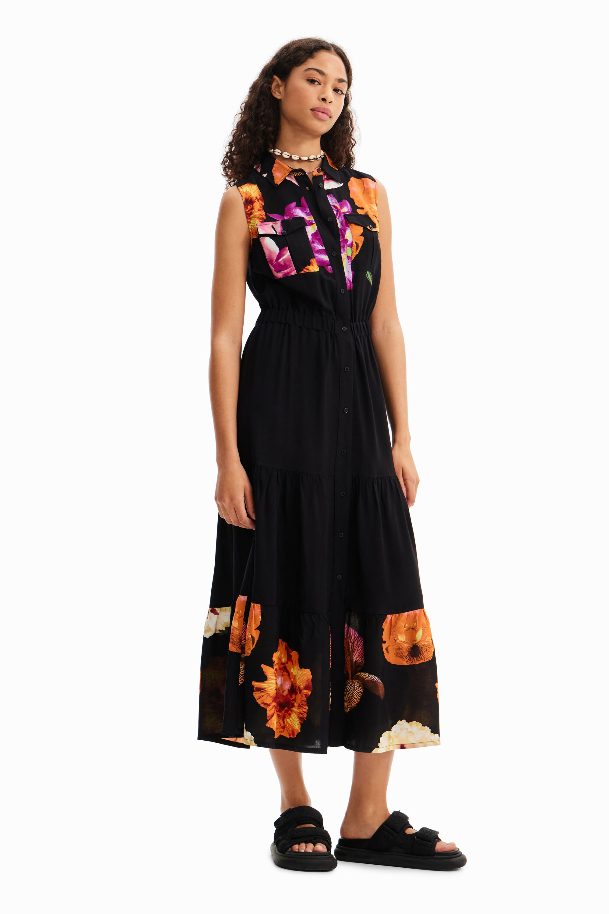 Robe chemise longue fleurs M. Christian Lacroix