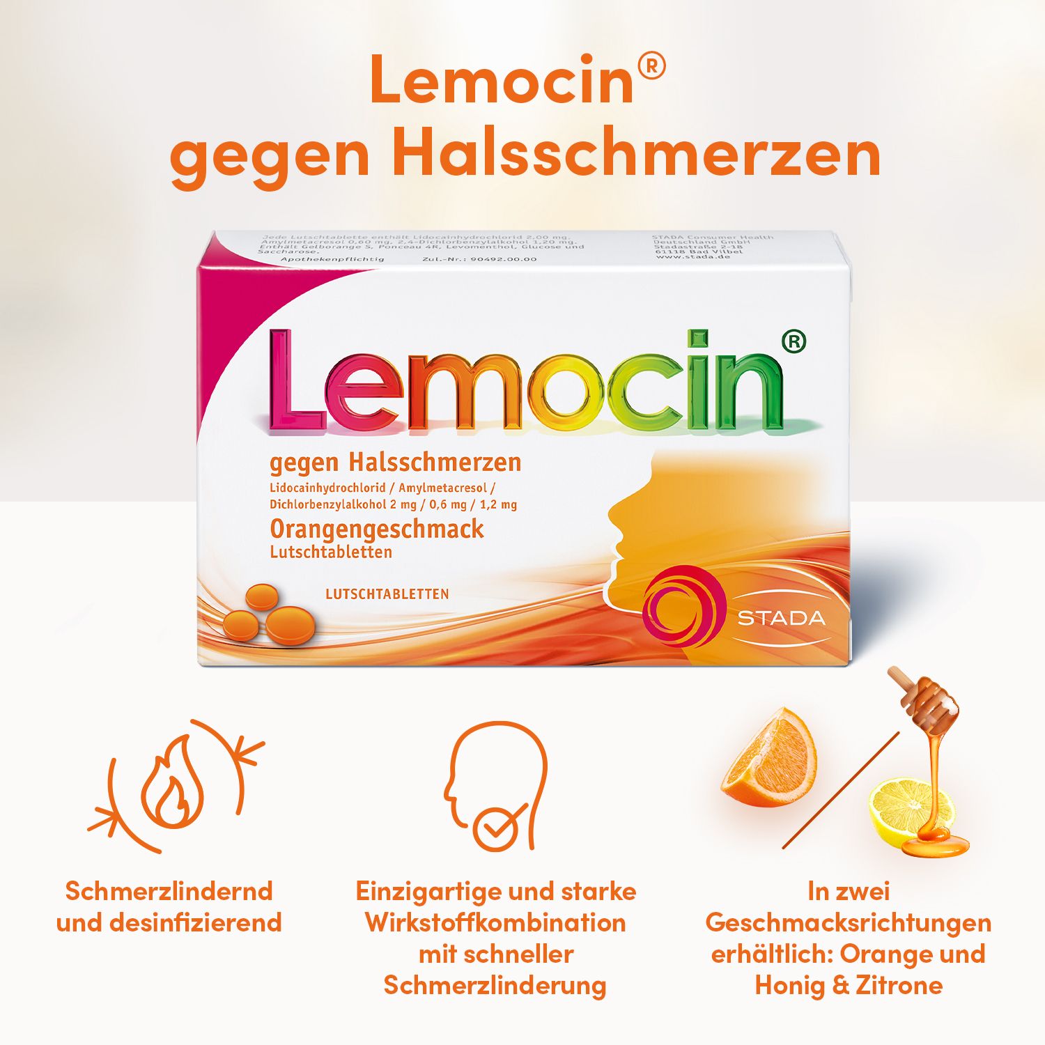 Lemocin gegen Halsschmerzen Orangengeschmack