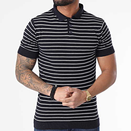 Polo Manches Courtes A Rayures AVP-157 Bleu Marine